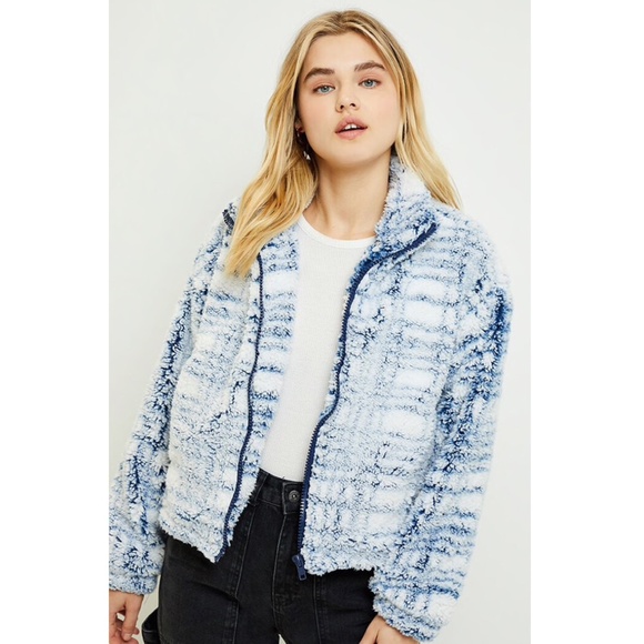 New W Tags La Hearts Blue Plaid Sherpa 